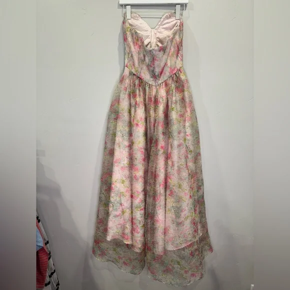 ML Monique Lhuillier Strapless Sweetheart Organaza Pink Pastel Floral Dress - Picture 4 of 6